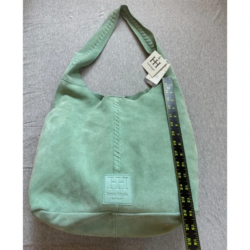 Haute Hippie Style Festival Suede Hobo Bag Green Braided Details Interior Pouch